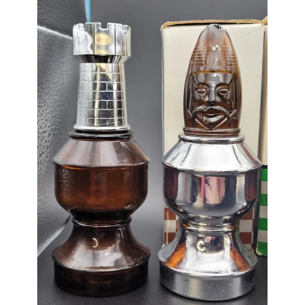 Vintage Avon Chess Piece Bottles Lot of 4 1970s Empty Cologne Gothic Chess Decor
